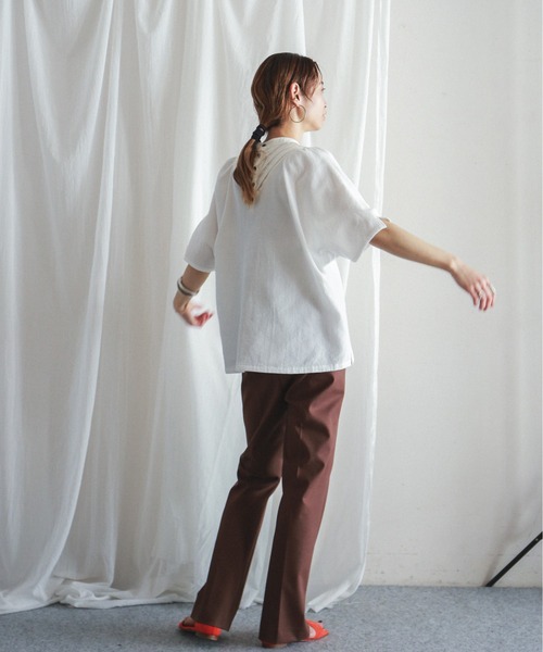 FIL DE FER（フィルデフェール）の「ダブルクロスストレッチ　イージーフレアパンツ（スラックス・レディース・ブラック/ブラウン・FREE）」の12枚目の写真