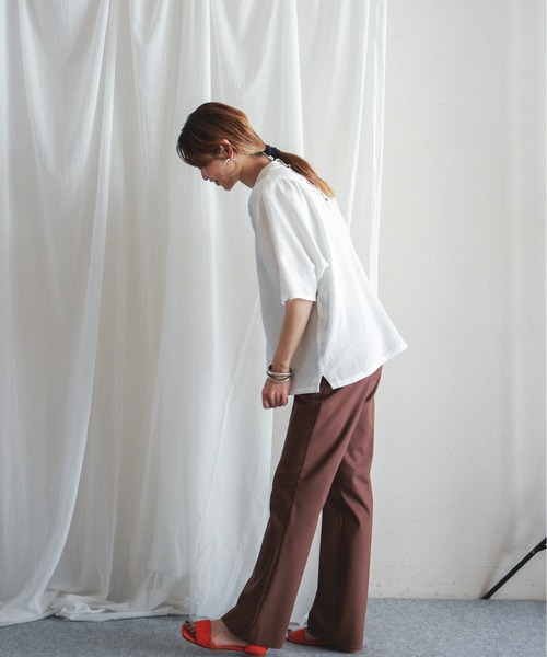 FIL DE FER（フィルデフェール）の「ダブルクロスストレッチ　イージーフレアパンツ（スラックス・レディース・ブラック/ブラウン・FREE）」の13枚目の写真