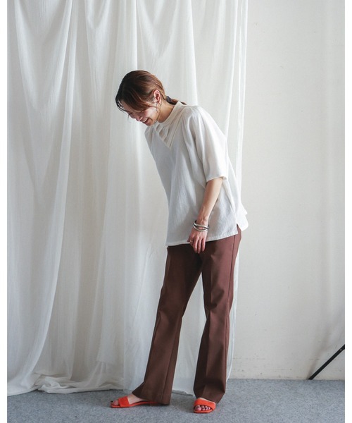 FIL DE FER（フィルデフェール）の「ダブルクロスストレッチ　イージーフレアパンツ（スラックス・レディース・ブラック/ブラウン・FREE）」の11枚目の写真