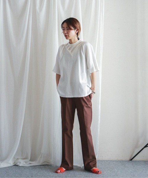 FIL DE FER（フィルデフェール）の「ダブルクロスストレッチ　イージーフレアパンツ（スラックス・レディース・ブラック/ブラウン・FREE）」の10枚目の写真