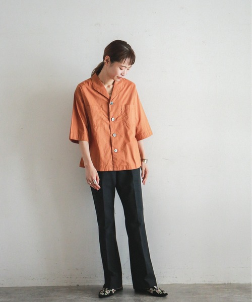 FIL DE FER（フィルデフェール）の「ダブルクロスストレッチ　イージーフレアパンツ（スラックス・レディース・ブラック/ブラウン・FREE）」の21枚目の写真