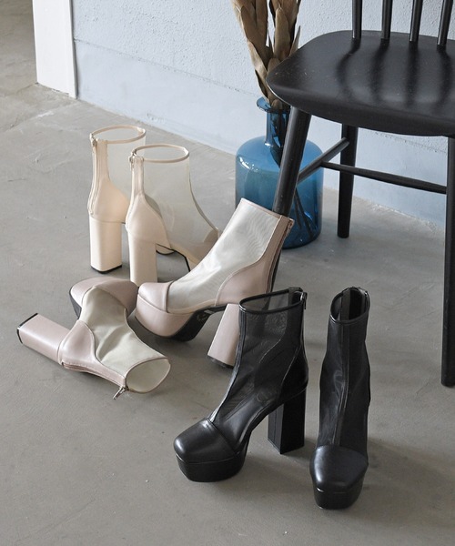 NOFALL（ノーフォール）の「シアー厚底ショートブーツ（ブーツ・レディース・ブラック/アイボリー/ブラック系その他/グレイッシュベージュ・LL/3L/SS/S/M/L）」の3枚目の写真