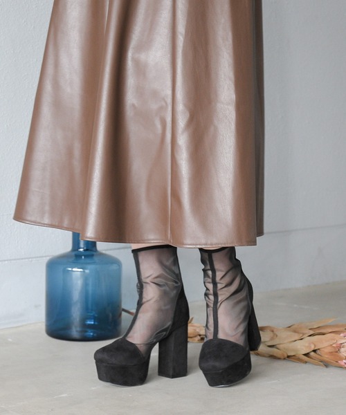 NOFALL（ノーフォール）の「シアー厚底ショートブーツ（ブーツ・レディース・ブラック/アイボリー/ブラック系その他/グレイッシュベージュ・LL/3L/SS/S/M/L）」の21枚目の写真