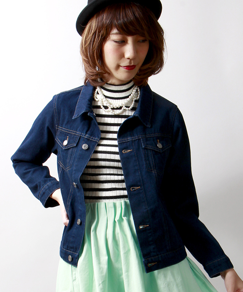 WEGO(ウィゴー)の「WEGO/ショート丈Gジャン(デニムジャケット・レディース・ホワイト/インディゴブルー/ダークインディゴブルー・FREE)」の3枚目の写真