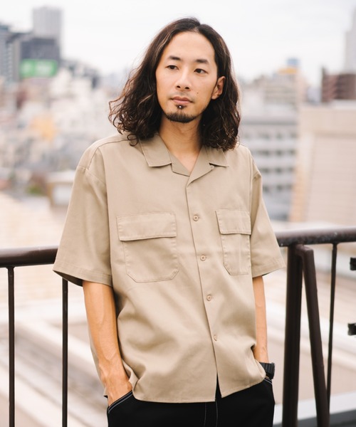 Dickies（ディッキーズ）の「【Dickies】WORK SHIRT / ディッキーズ 半袖 ワークシャツ（シャツ/ブラウス・メンズ・ベージュ/ネイビー/ブラック/レオパード/ピンク/ストライプ/ブラック系その他/ライトグレー/グリーン/マルチ/カモフラージュ/アニマル・L/M/S/XL）」の4枚目の写真
