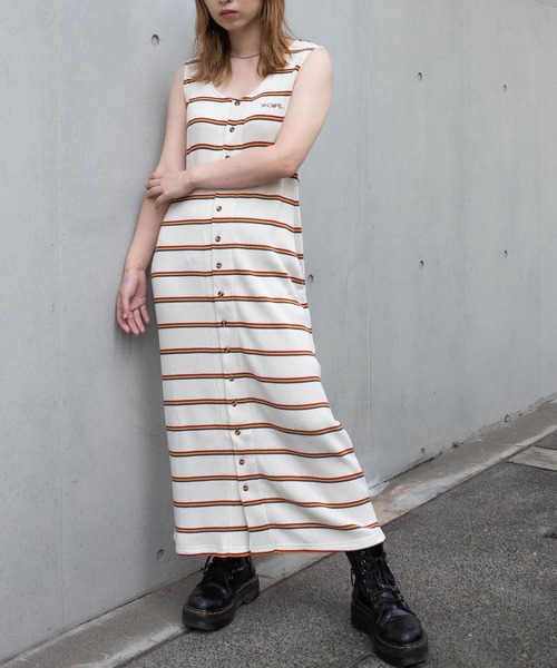 X-girl（エックスガール）の「MULTI STRIPE DRESS（ワンピース・レディース・ブラック/ホワイト/ライトグリーン・S/M）」の2枚目の写真