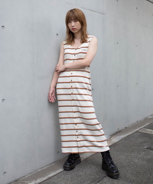 X-girl（エックスガール）の「MULTI STRIPE DRESS（ワンピース・レディース・ブラック/ホワイト/ライトグリーン・S/M）」の4枚目の写真