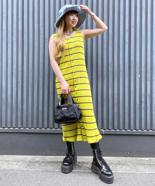 X-girl（エックスガール）の「MULTI STRIPE DRESS（ワンピース・レディース・ブラック/ホワイト/ライトグリーン・S/M）」の22枚目の写真
