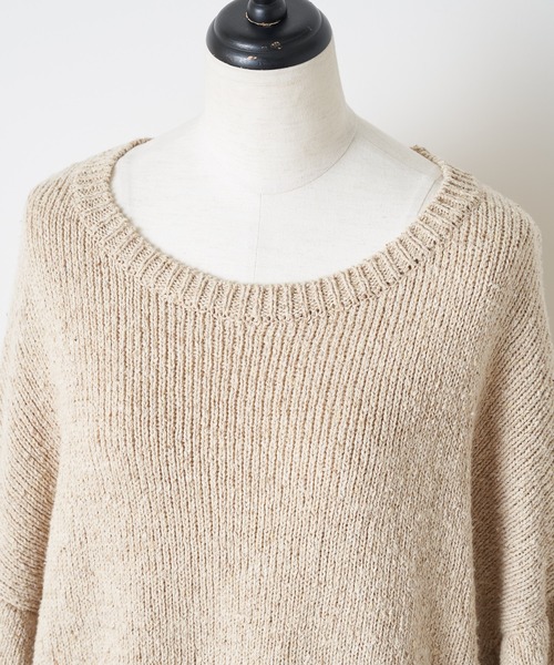 BEARDSLEY(ビアズリー)の「コットン素材 袖ギャザーコットンニット(ニット/セーター・レディース・ベージュ/グリーン・FREE)」の5枚目の写真