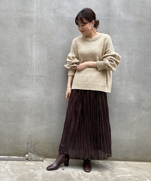 BEARDSLEY(ビアズリー)の「コットン素材 袖ギャザーコットンニット(ニット/セーター・レディース・ベージュ/グリーン・FREE)」の7枚目の写真