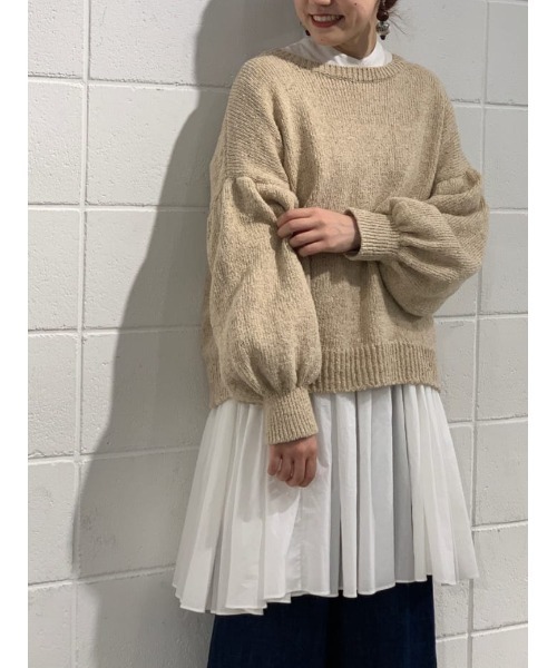 BEARDSLEY(ビアズリー)の「コットン素材 袖ギャザーコットンニット(ニット/セーター・レディース・ベージュ/グリーン・FREE)」の19枚目の写真