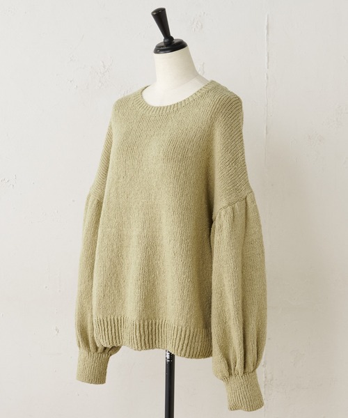 BEARDSLEY - BEARDSLEY ビアズリー 洗える 薄手 コットン ニット ベージュ BEARDSLEY（ビアズリー）の「コットン素材 袖ギャザーコットン