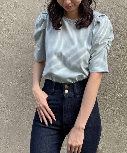 MAJESTIC LEGON（マジェスティックレゴン）の「コンシャススリーブカットトップス（Tシャツ/カットソー・レディース・ブラウン/オフホワイト/ブルー系その他2/ブルー系その他4/ピンク系その他2・SMALL/MEDIUM）」の6枚目の写真