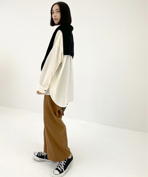 Meli rich(メリーリッチ)の「ロングシーズン使える。カラーセンタープレスパンツ(スラックス・レディース・ブラック/ブラウン/アイボリー/キャメル/グレイッシュベージュ/ダークオレンジ・MEDIUM)」の18枚目の写真