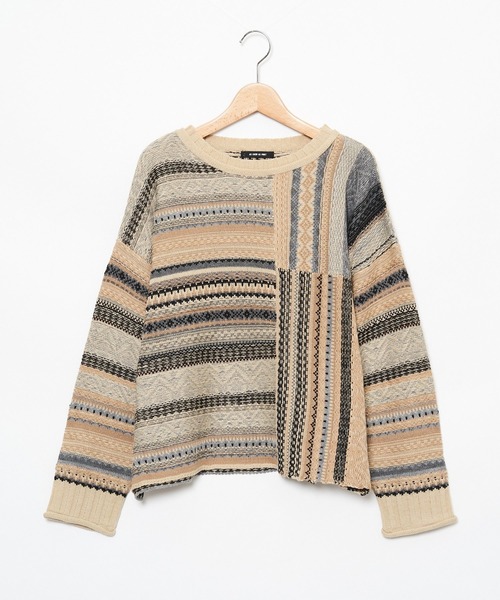 AS KNOW AS PINKY(アズノゥアズピンキー)の「組ませてジャカードプルオーバー(ニット/セーター・レディース・ブラック/ベージュ/ネイビー・FREE)」の1枚目の写真