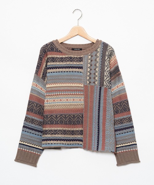 AS KNOW AS PINKY(アズノゥアズピンキー)の「組ませてジャカードプルオーバー(ニット/セーター・レディース・ブラック/ベージュ/ネイビー・FREE)」の3枚目の写真