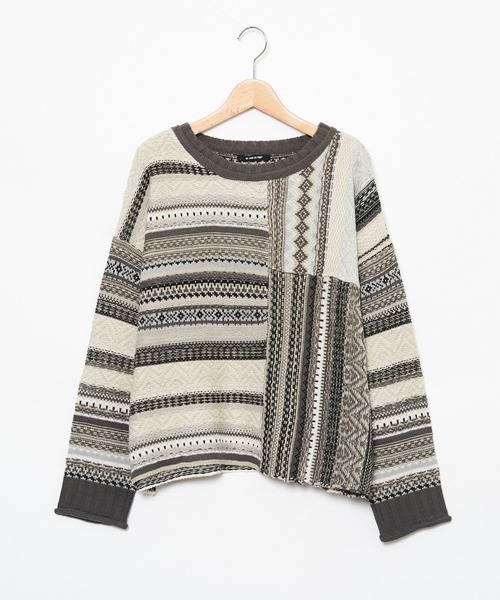 AS KNOW AS PINKY(アズノゥアズピンキー)の「組ませてジャカードプルオーバー(ニット/セーター・レディース・ブラック/ベージュ/ネイビー・FREE)」の9枚目の写真