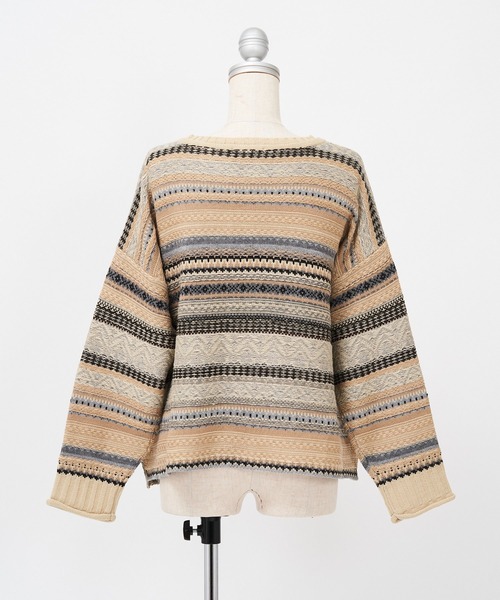 AS KNOW AS PINKY(アズノゥアズピンキー)の「組ませてジャカードプルオーバー(ニット/セーター・レディース・ブラック/ベージュ/ネイビー・FREE)」の8枚目の写真