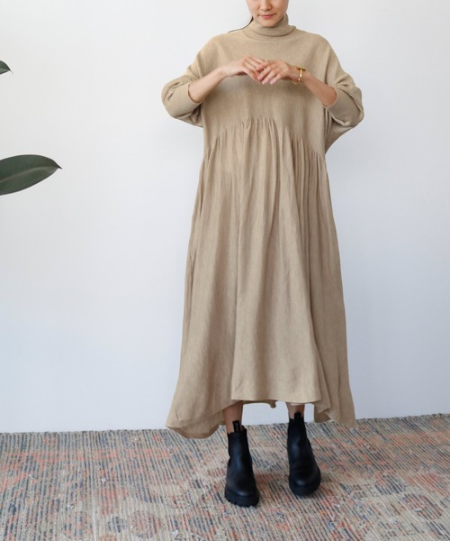 ELFRANK(エルフランク)の「タートルネックニットフレアロングワンピース(ワンピース・レディース・ブラック/ベージュ/チャコールグレー/ピンク/ネイビー/ライトグレー/カーキ・FREE)」の17枚目の写真