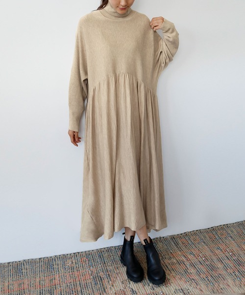 ELFRANK(エルフランク)の「タートルネックニットフレアロングワンピース(ワンピース・レディース・ブラック/ベージュ/チャコールグレー/ピンク/ネイビー/ライトグレー/カーキ・FREE)」の15枚目の写真