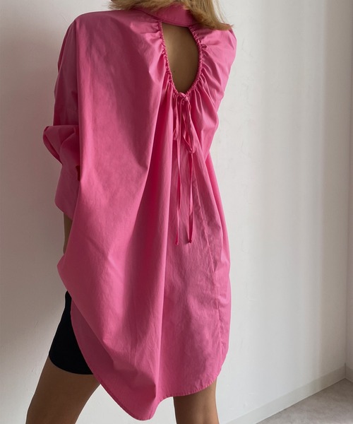 Avvenente（アベネンテ）の「【Avvenente】バックオープンオーバーシャツ（シャツ/ブラウス・レディース・ブラック/オフホワイト/ピンク/ストライプ・FREE）」の13枚目の写真