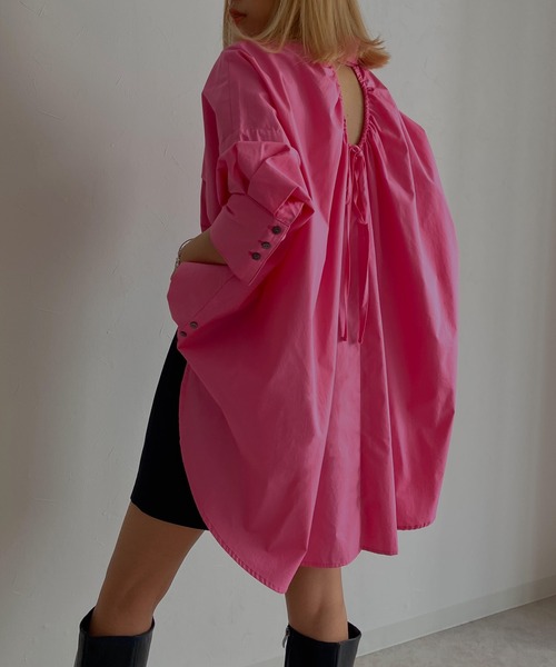 Avvenente（アベネンテ）の「【Avvenente】バックオープンオーバーシャツ（シャツ/ブラウス・レディース・ブラック/オフホワイト/ピンク/ストライプ・FREE）」の10枚目の写真