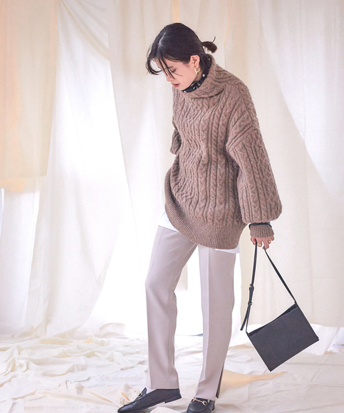 Rouge vif（ルージュヴィフ）の「【WEB先行販売】モヘヤ/ストレッチケーブルニット（ニット/セーター・レディース・アイボリー/ベージュ/ブラック・フリー）」の4枚目の写真