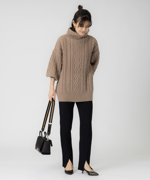 Rouge vif（ルージュヴィフ）の「【WEB先行販売】モヘヤ/ストレッチケーブルニット（ニット/セーター・レディース・アイボリー/ベージュ/ブラック・フリー）」の7枚目の写真