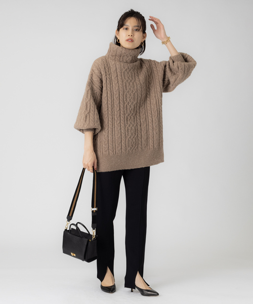 Rouge vif（ルージュヴィフ）の「【WEB先行販売】モヘヤ/ストレッチケーブルニット（ニット/セーター・レディース・アイボリー/ベージュ/ブラック・フリー）」の16枚目の写真