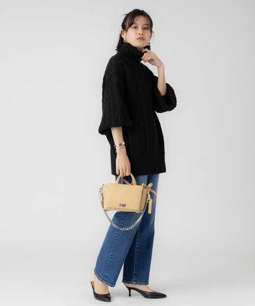 Rouge vif（ルージュヴィフ）の「【WEB先行販売】モヘヤ/ストレッチケーブルニット（ニット/セーター・レディース・アイボリー/ベージュ/ブラック・フリー）」の9枚目の写真