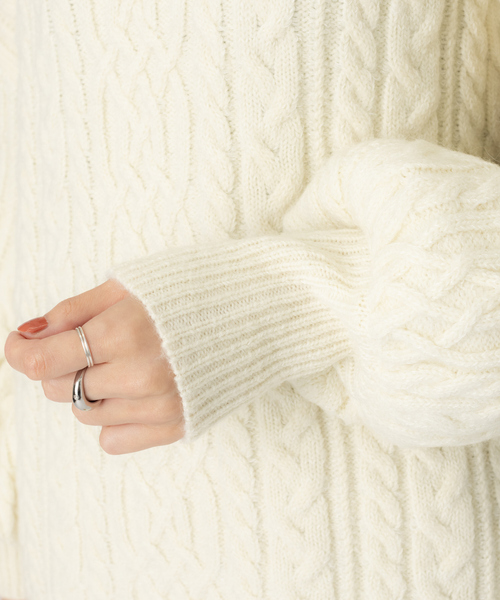 Rouge vif（ルージュヴィフ）の「【WEB先行販売】モヘヤ/ストレッチケーブルニット（ニット/セーター・レディース・アイボリー/ベージュ/ブラック・フリー）」の11枚目の写真