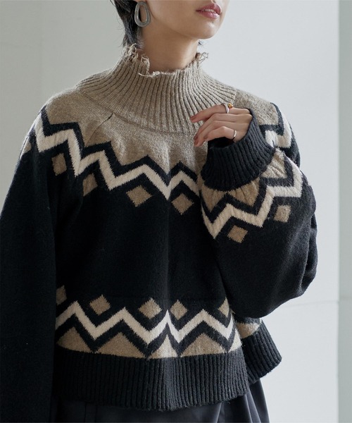 miette（ミエット）の「ﾉﾙﾃﾞｨｯｸﾀﾞﾒｰｼﾞﾊｲﾈｯｸｼｮｰﾄﾆｯﾄ（ニット/セーター・レディース・ブラック/グレイッシュベージュ・FREE）」の17枚目の写真