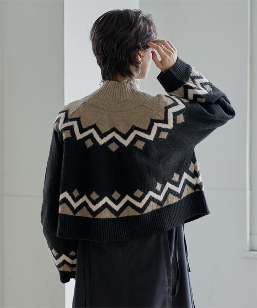 miette（ミエット）の「ﾉﾙﾃﾞｨｯｸﾀﾞﾒｰｼﾞﾊｲﾈｯｸｼｮｰﾄﾆｯﾄ（ニット/セーター・レディース・ブラック/グレイッシュベージュ・FREE）」の9枚目の写真
