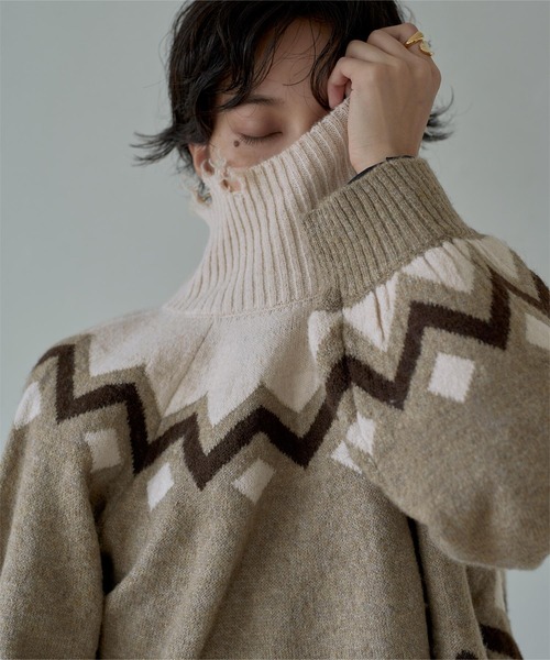 miette（ミエット）の「ﾉﾙﾃﾞｨｯｸﾀﾞﾒｰｼﾞﾊｲﾈｯｸｼｮｰﾄﾆｯﾄ（ニット/セーター・レディース・ブラック/グレイッシュベージュ・FREE）」の3枚目の写真