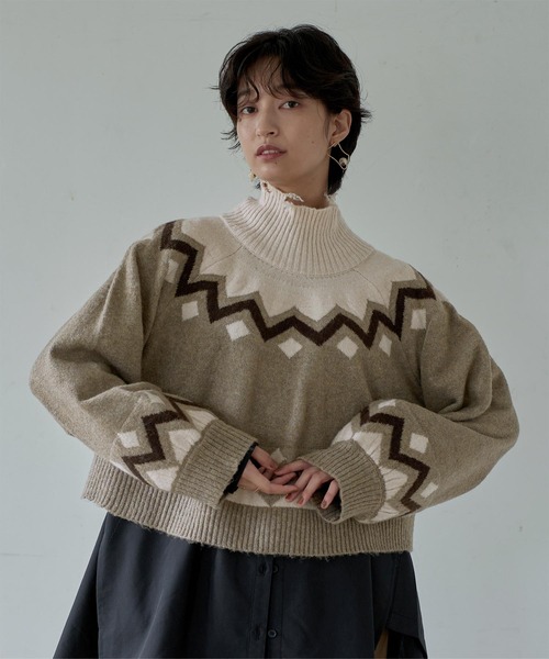 miette（ミエット）の「ﾉﾙﾃﾞｨｯｸﾀﾞﾒｰｼﾞﾊｲﾈｯｸｼｮｰﾄﾆｯﾄ（ニット/セーター・レディース・ブラック/グレイッシュベージュ・FREE）」の15枚目の写真