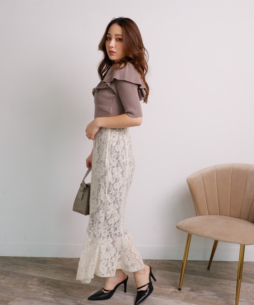 LIPSERVICE(リップサービス)の「ランダムヘムレースマーメイドスカート(スカート・レディース・ブラック/ブラウン/ライトベージュ・S/M)」の6枚目の写真