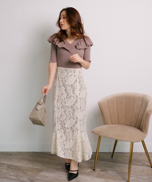 LIPSERVICE(リップサービス)の「ランダムヘムレースマーメイドスカート(スカート・レディース・ブラック/ブラウン/ライトベージュ・S/M)」の13枚目の写真