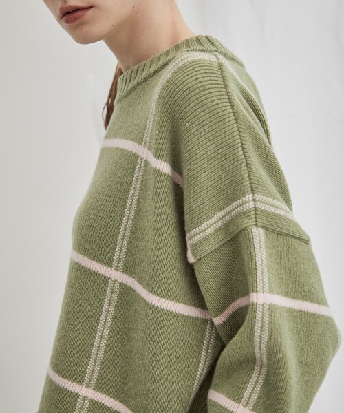 WRAPINKNOT(ラッピンノット)の「【WRAPINKNOT(ラッピンノット)】《STUDIOUS別注》バイカラーチェックニット LPO26(ニット/セーター・レディース・ホワイト/ブラウン/グリーン/パープル・FREE)」の22枚目の写真