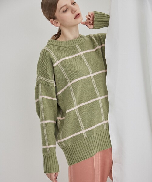 WRAPINKNOT(ラッピンノット)の「【WRAPINKNOT(ラッピンノット)】《STUDIOUS別注》バイカラーチェックニット LPO26(ニット/セーター・レディース・ホワイト/ブラウン/グリーン/パープル・FREE)」の18枚目の写真