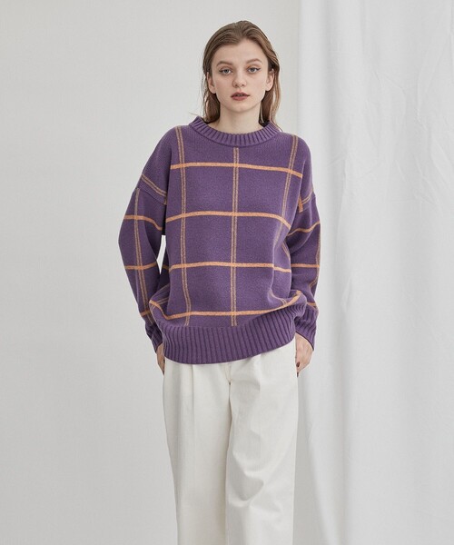 WRAPINKNOT(ラッピンノット)の「【WRAPINKNOT(ラッピンノット)】《STUDIOUS別注》バイカラーチェックニット LPO26(ニット/セーター・レディース・ホワイト/ブラウン/グリーン/パープル・FREE)」の17枚目の写真
