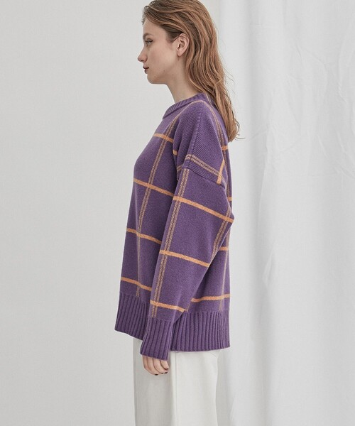 WRAPINKNOT(ラッピンノット)の「【WRAPINKNOT(ラッピンノット)】《STUDIOUS別注》バイカラーチェックニット LPO26(ニット/セーター・レディース・ホワイト/ブラウン/グリーン/パープル・FREE)」の14枚目の写真