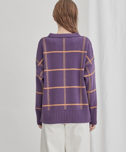 WRAPINKNOT(ラッピンノット)の「【WRAPINKNOT(ラッピンノット)】《STUDIOUS別注》バイカラーチェックニット LPO26(ニット/セーター・レディース・ホワイト/ブラウン/グリーン/パープル・FREE)」の13枚目の写真