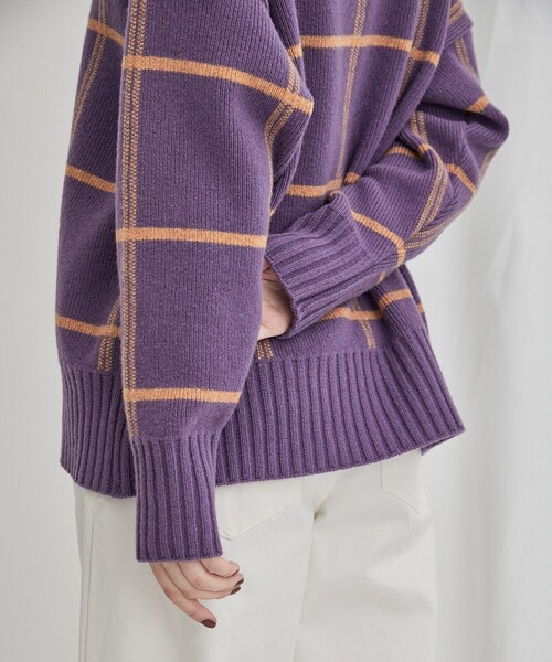 WRAPINKNOT(ラッピンノット)の「【WRAPINKNOT(ラッピンノット)】《STUDIOUS別注》バイカラーチェックニット LPO26(ニット/セーター・レディース・ホワイト/ブラウン/グリーン/パープル・FREE)」の11枚目の写真