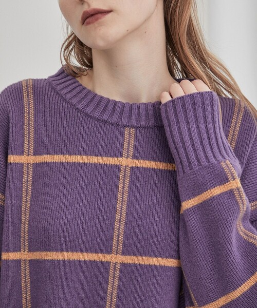 WRAPINKNOT(ラッピンノット)の「【WRAPINKNOT(ラッピンノット)】《STUDIOUS別注》バイカラーチェックニット LPO26(ニット/セーター・レディース・ホワイト/ブラウン/グリーン/パープル・FREE)」の10枚目の写真