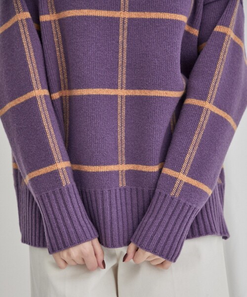WRAPINKNOT(ラッピンノット)の「【WRAPINKNOT(ラッピンノット)】《STUDIOUS別注》バイカラーチェックニット LPO26(ニット/セーター・レディース・ホワイト/ブラウン/グリーン/パープル・FREE)」の9枚目の写真
