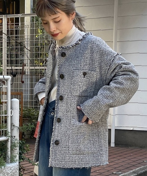 シプリ sipuli Roving Tweed ノーカラー ツイードコート 日本製]リング