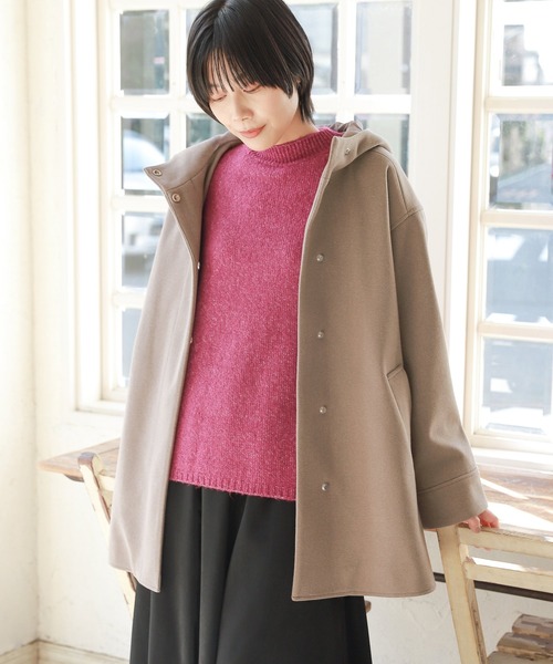 LAKOLE(ラコレ)の「ウーリーテックフーデッドポンチョコート / 255800(ポンチョ・レディース・ベージュ/サンドグレー/アイボリー・SMALL/MEDIUM)」の2枚目の写真
