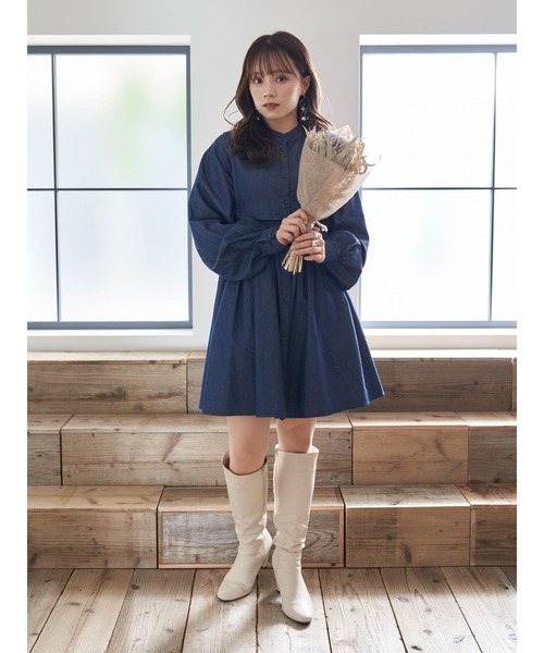 セール】デニムシャーリングミニワンピース（ワンピース）｜earth