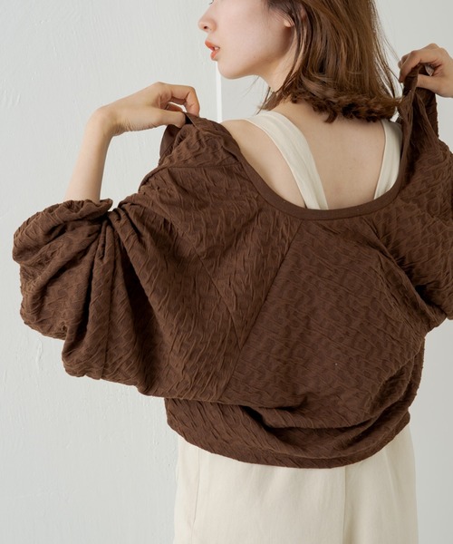 Kastane（カスタネ）の「カットジャガード2WAYカーディガン（カーディガン/ボレロ・レディース・ブラック/ブラウン/アイボリー・FREE）」の3枚目の写真