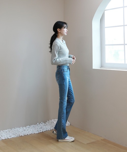 by muni:r（バイ ムニール）の「ハイウエストロングスリムブーツカット（デニムパンツ・レディース・ブルー・SMALL/MEDIUM）」の3枚目の写真